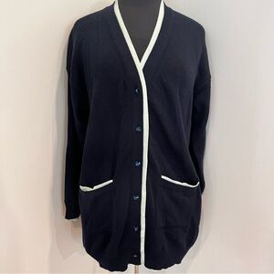 Le Lion Women's navy V-Neck Cardigan Sweater blue crystal buttons